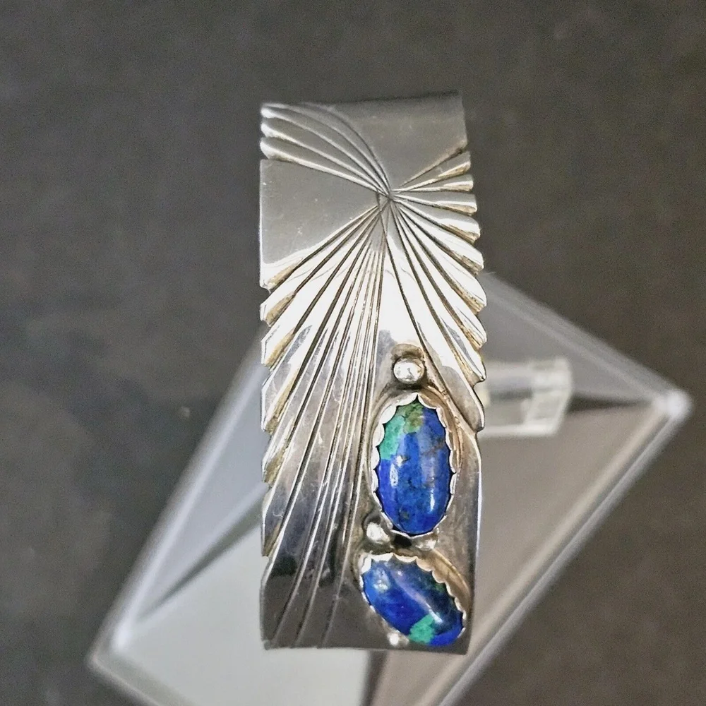 Vintage Robert Johnson RMJ Navajo Sterling Azurite Cuff Bracelet - Picture 14 of 16